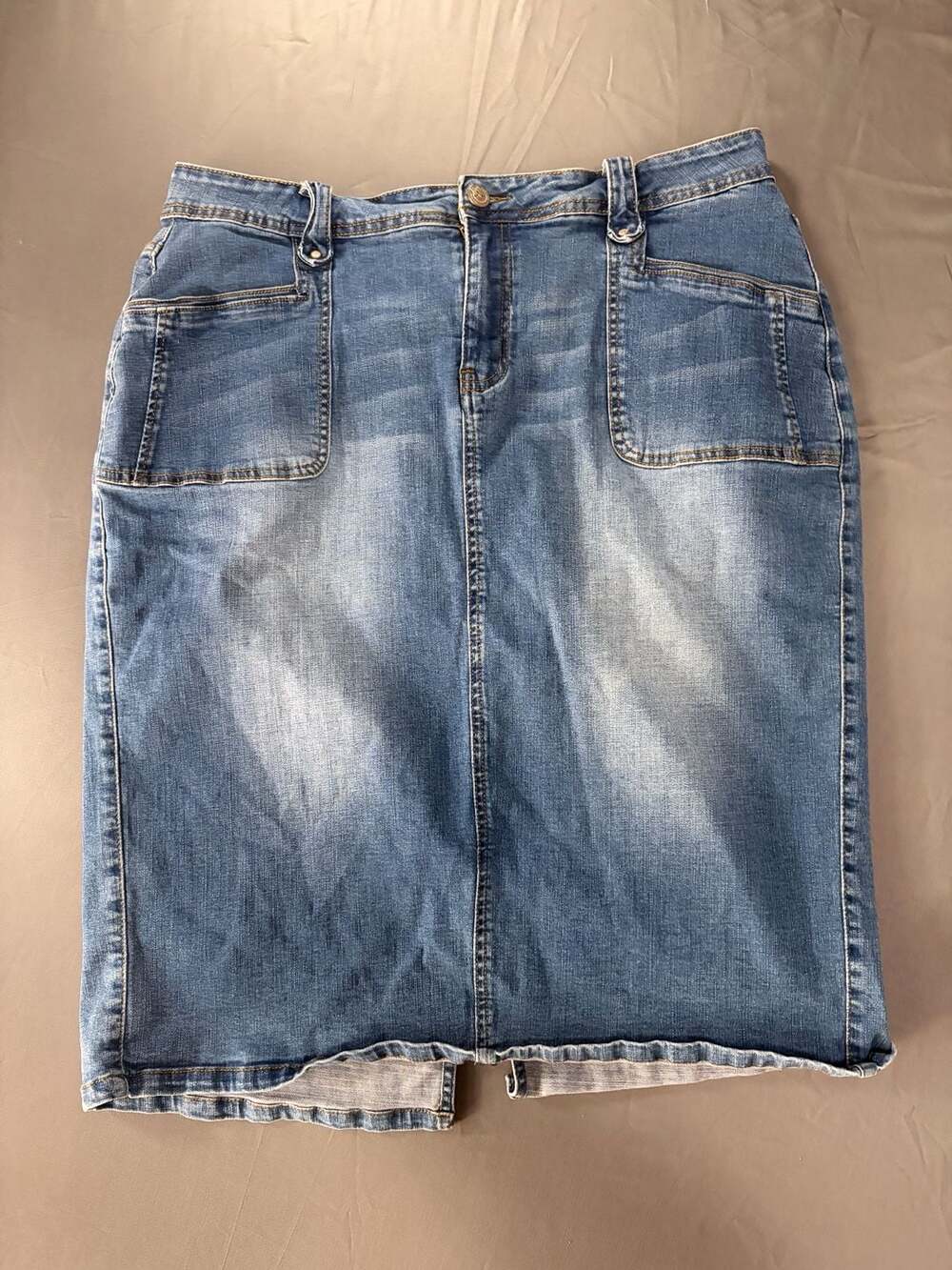 MsShe Women's Plus Size 18W Denim Midi Skirt Cargo Pocket Back Slit Light Wash